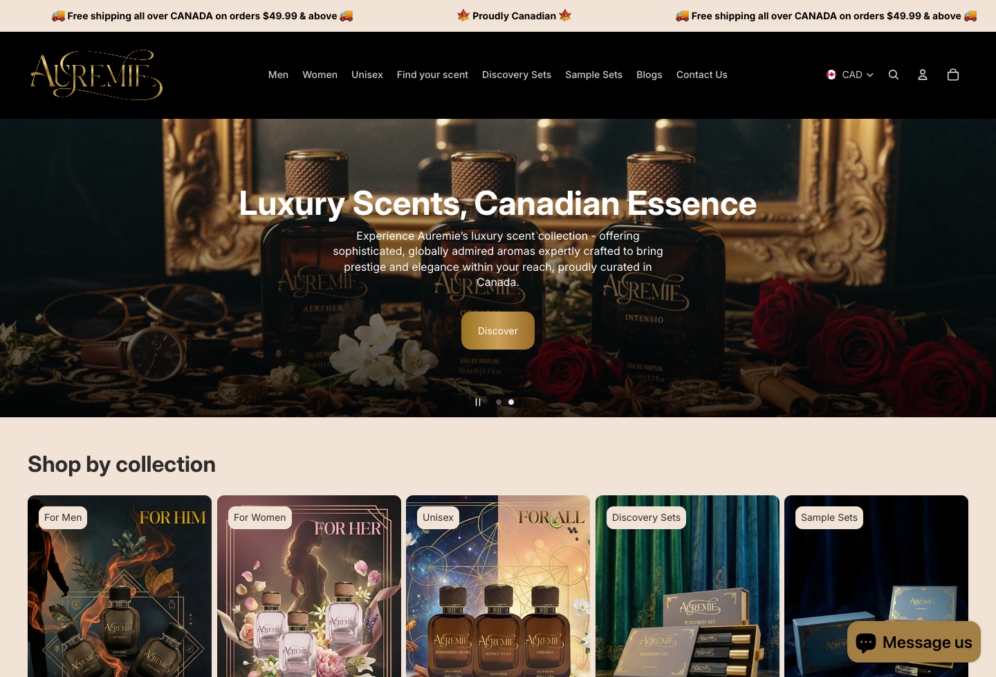 The Auremie Perfumes website